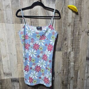 Anchor Blue Vintage 90s Blue Floral Tunic Mini Dress